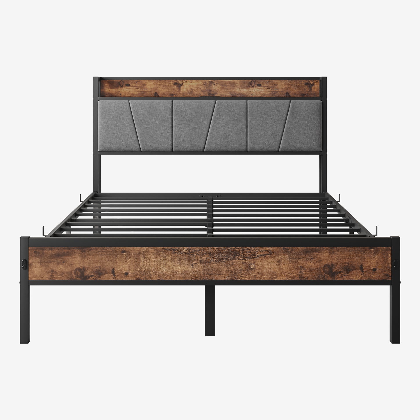 Full Size Bed Frame with Storage & Charging - No Box Spring Needed