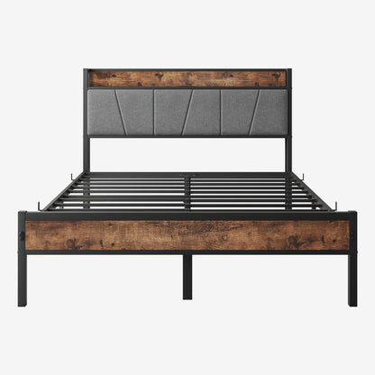 Full Size Bed Frame with Storage & Charging - No Box Spring Needed