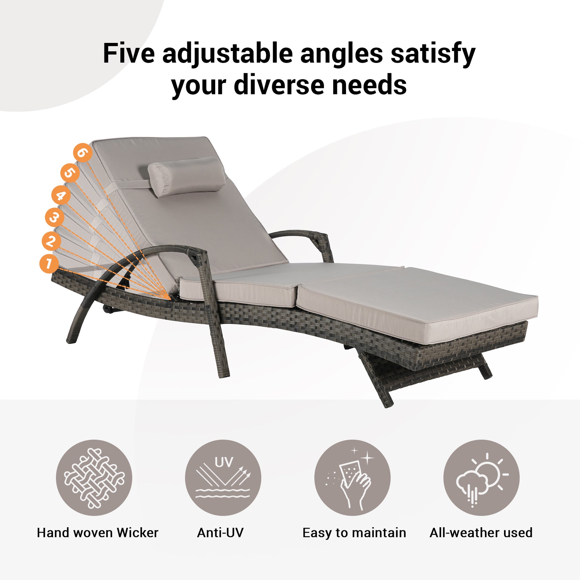 Light Gray Rattan Outdoor Reclining Chair Set of 2 with Cushions
