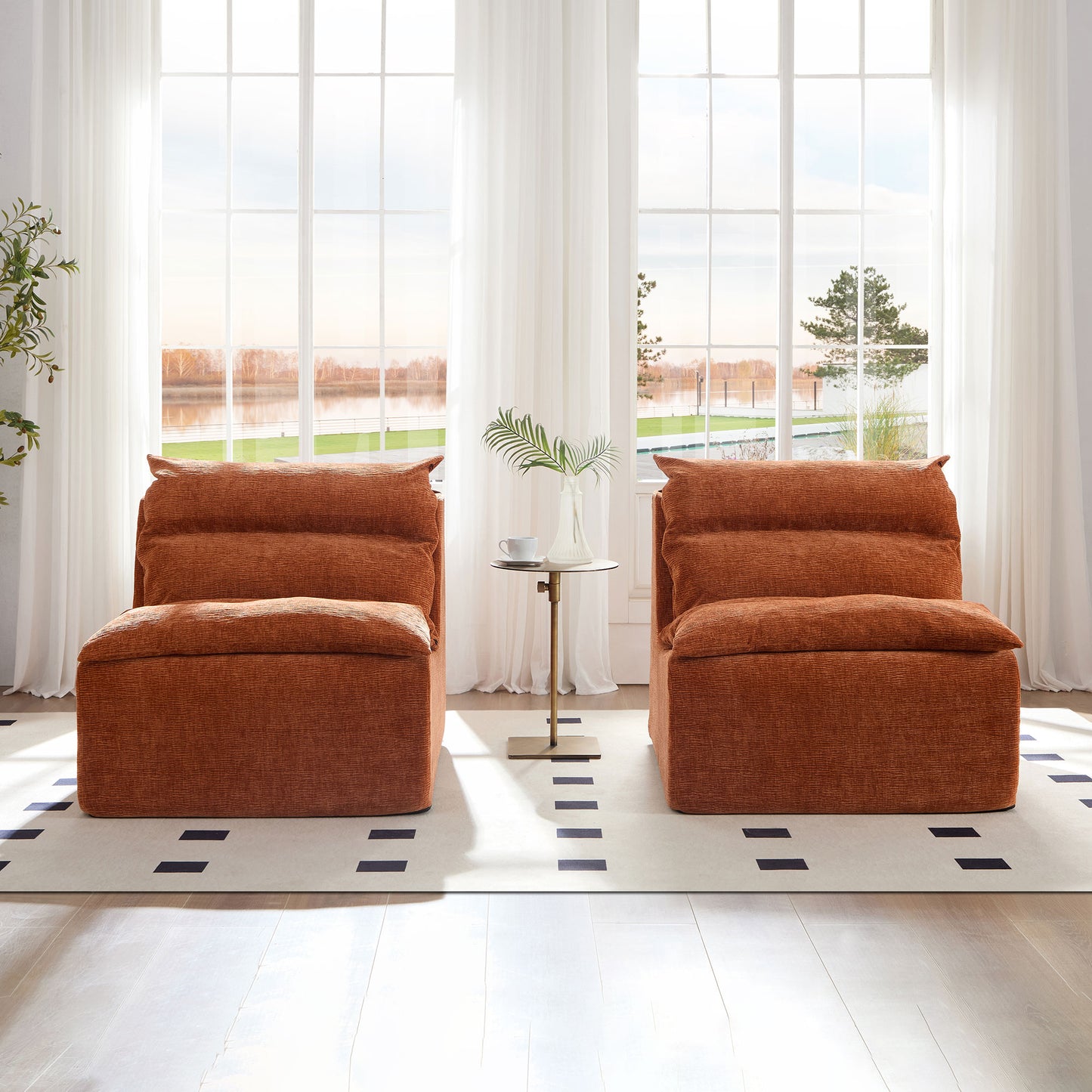 Orange Polyester Single Lounge Chair with Backrest for Living Room