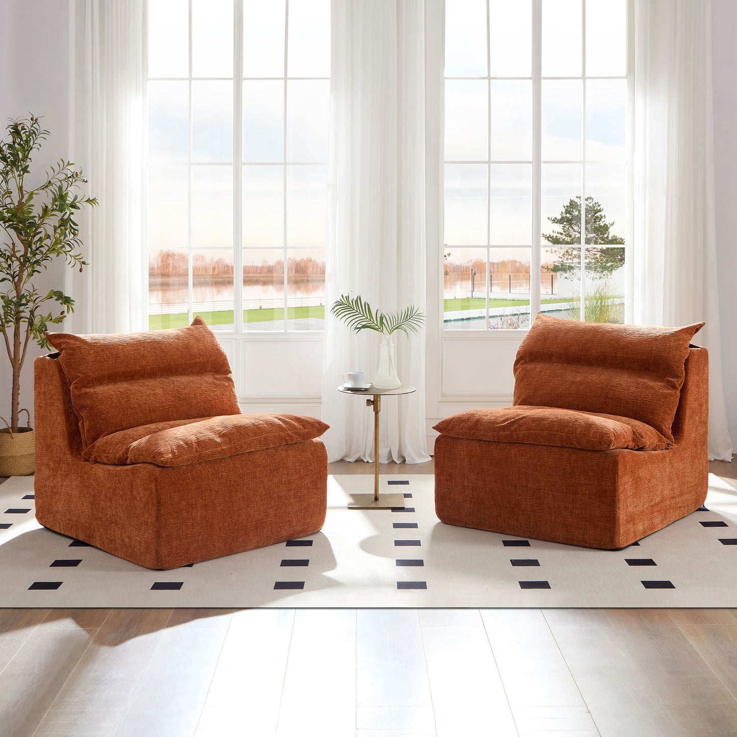 Orange Polyester Single Lounge Chair with Backrest for Living Room