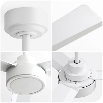 52" White Ceiling Fan with Remote - 6 Speeds, Reversible Blades