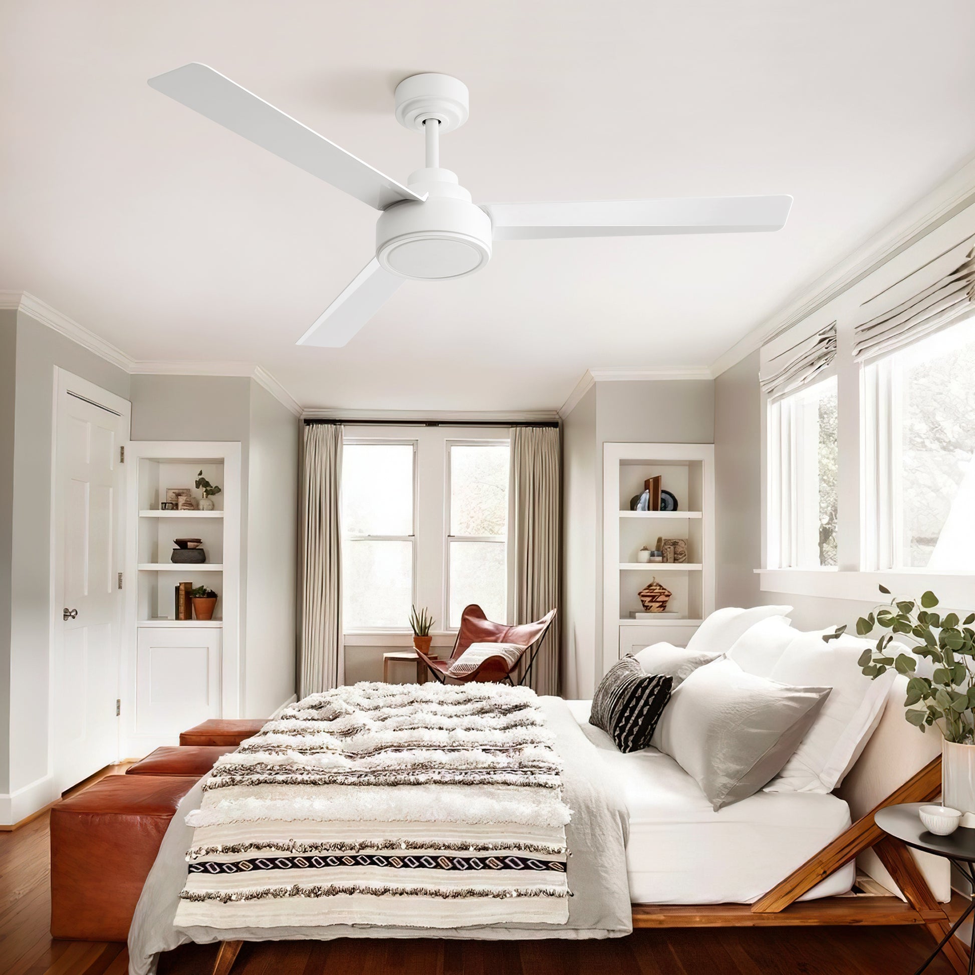 52" White Ceiling Fan with Remote - 6 Speeds, Reversible Blades
