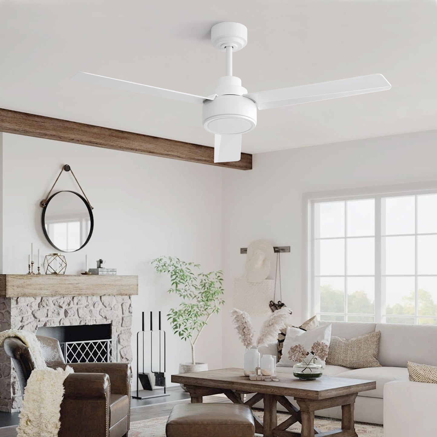 52" White Ceiling Fan with Remote - 6 Speeds, Reversible Blades