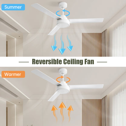 52" White Ceiling Fan with Remote - 6 Speeds, Reversible Blades