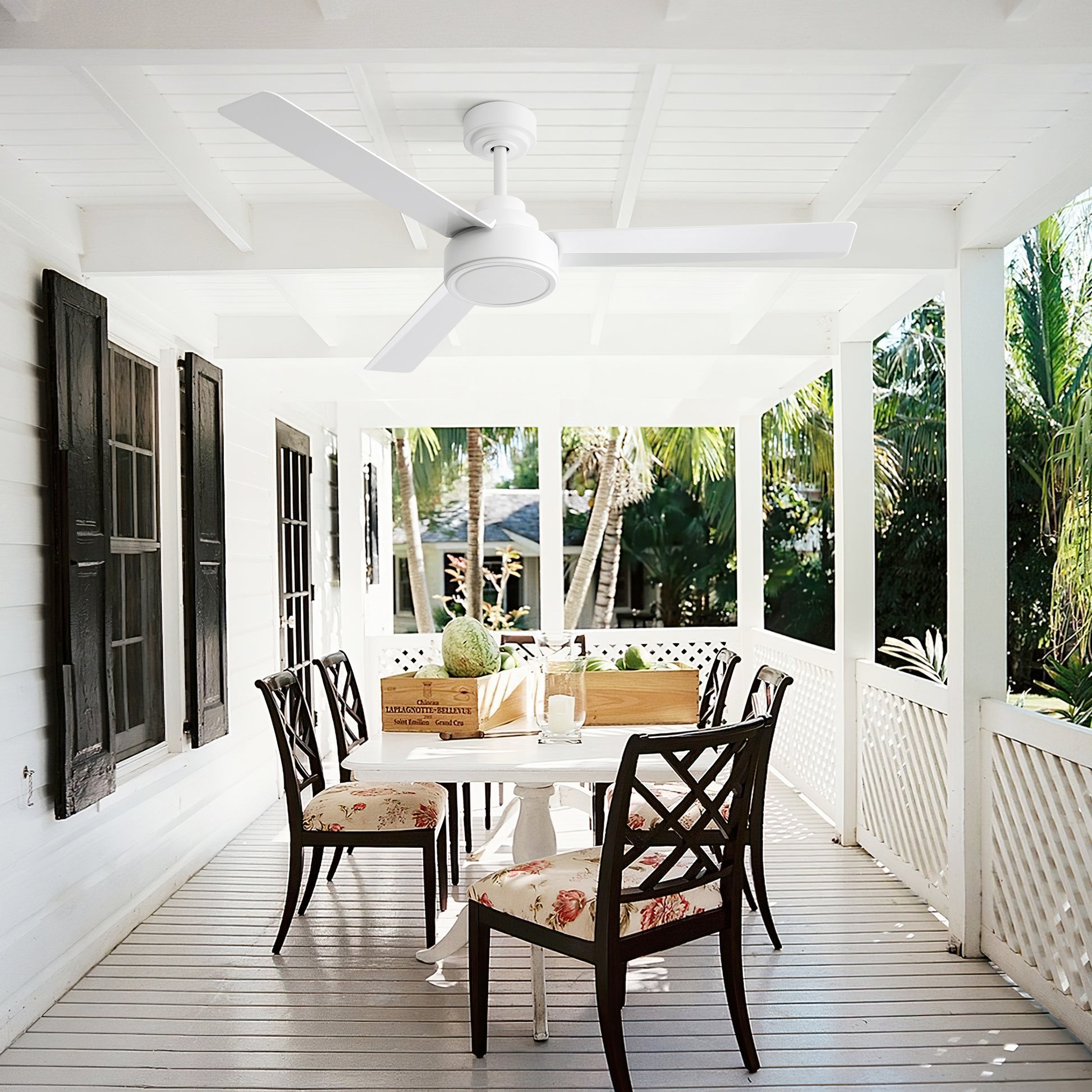 52" White Ceiling Fan with Remote - 6 Speeds, Reversible Blades
