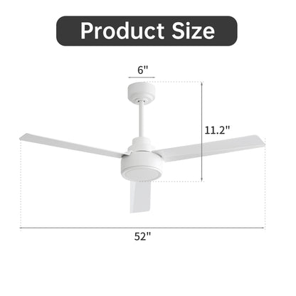52" White Ceiling Fan with Remote - 6 Speeds, Reversible Blades