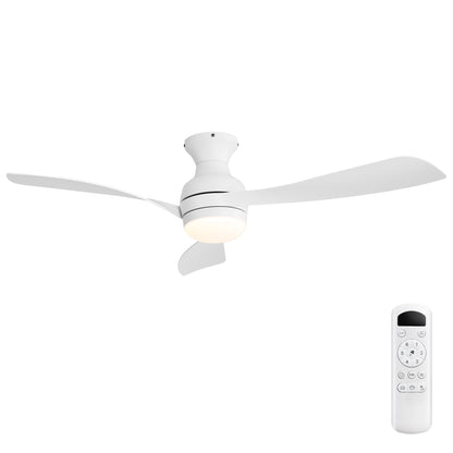 52" Low Profile Ceiling Fan with Lights, Quiet Reversible DC Motor, Dimmable LED, 5 White ABS Blades, Ideal for Bedroom Living Room