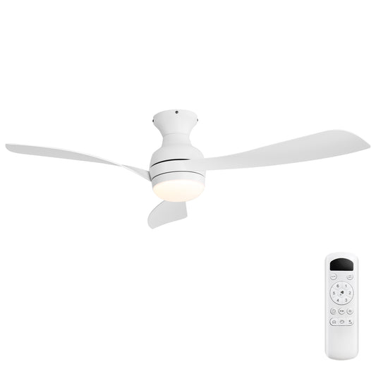 52" Low Profile Ceiling Fan with Lights, Quiet Reversible DC Motor, Dimmable LED, 5 White ABS Blades, Ideal for Bedroom Living Room