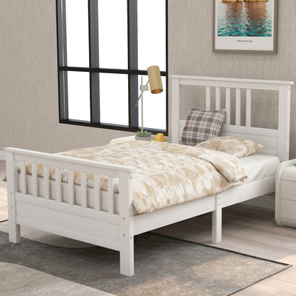 Twin Pine Platform Bed with White Headboard for Bedroom