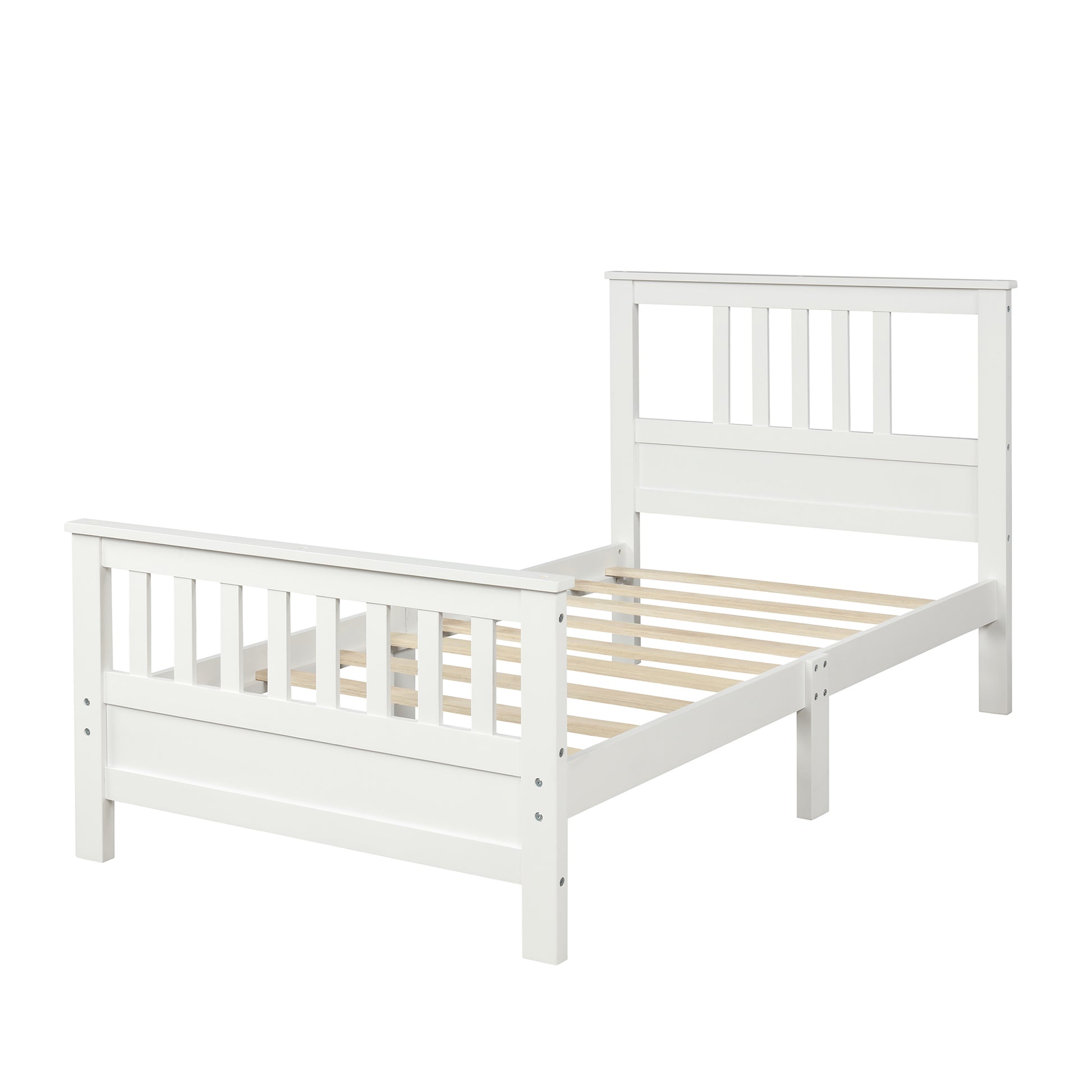 Twin Pine Platform Bed with White Headboard for Bedroom