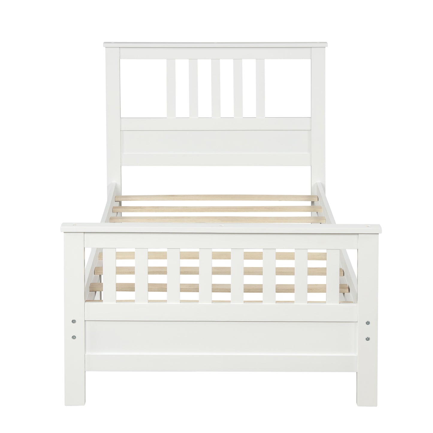 Twin Pine Platform Bed with White Headboard for Bedroom
