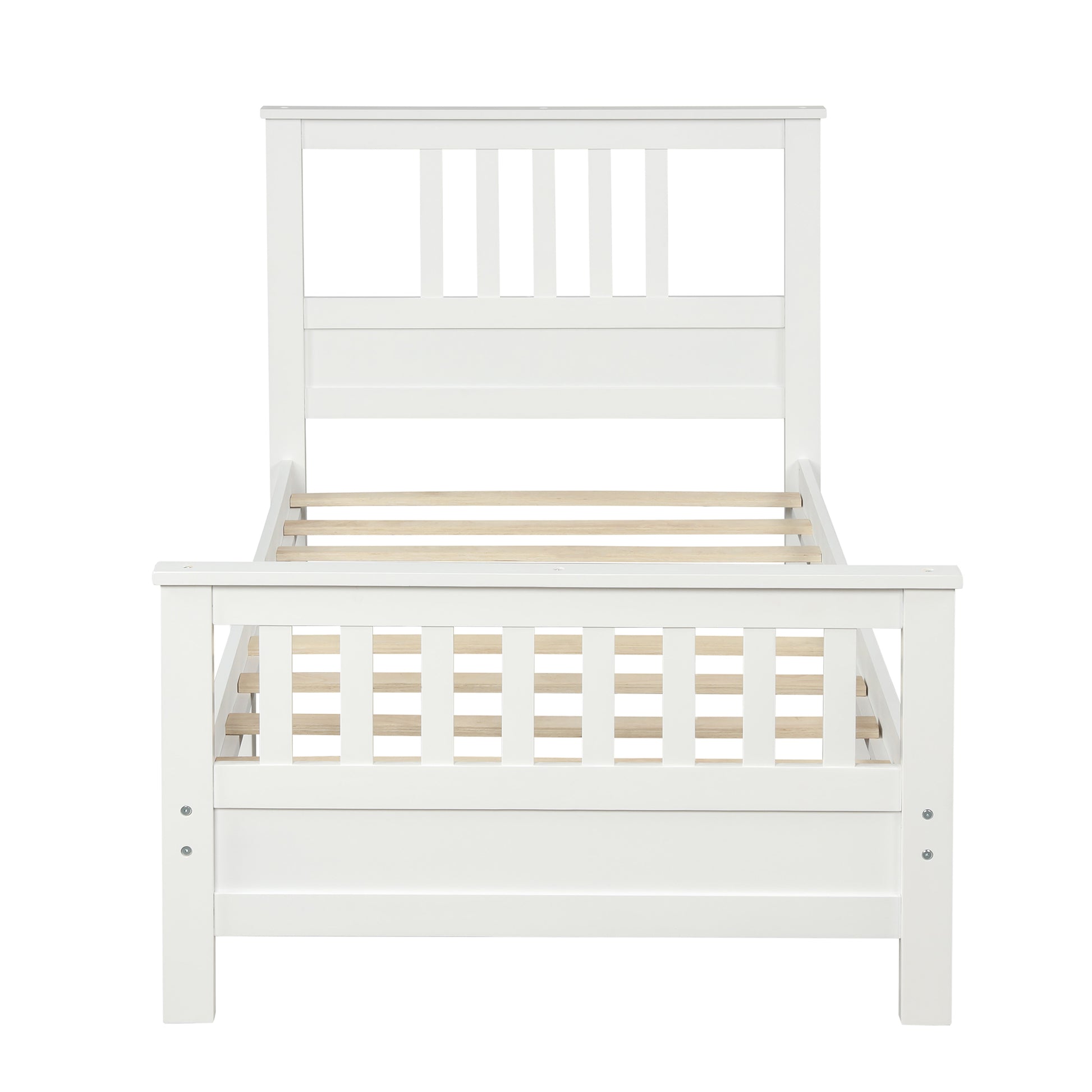Twin Pine Platform Bed with White Headboard for Bedroom