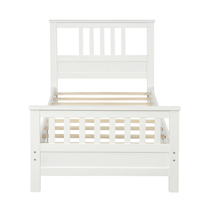 Twin Pine Platform Bed with White Headboard for Bedroom