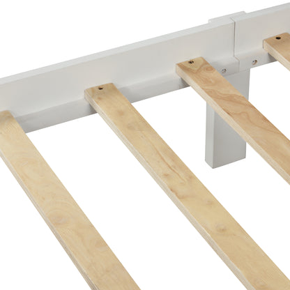 Twin Pine Platform Bed with White Headboard for Bedroom