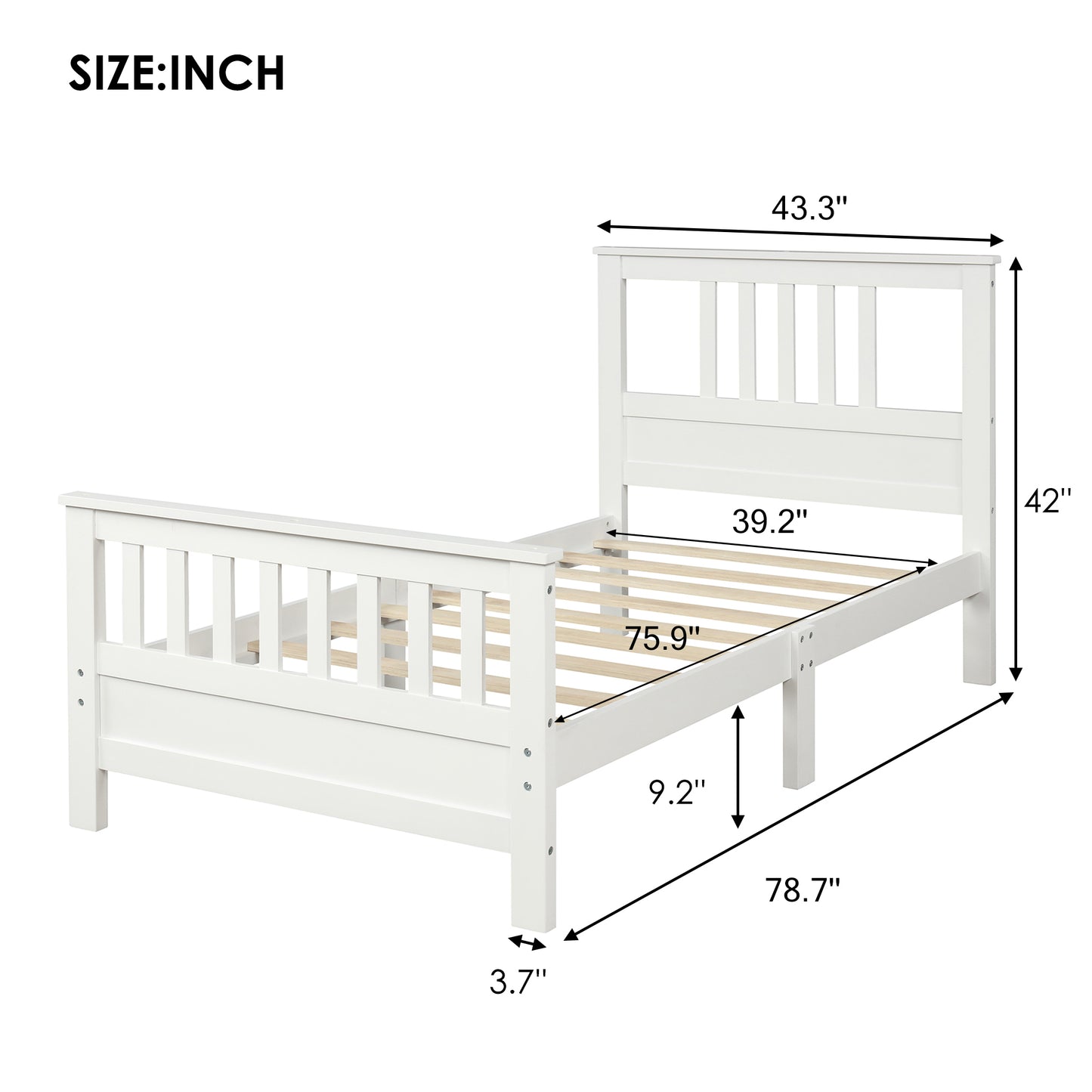 Twin Pine Platform Bed with White Headboard for Bedroom