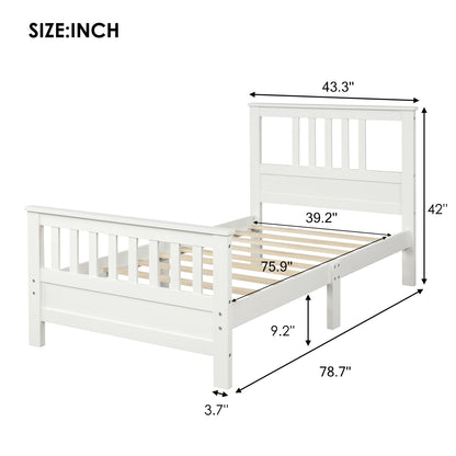 Twin Pine Platform Bed with White Headboard for Bedroom