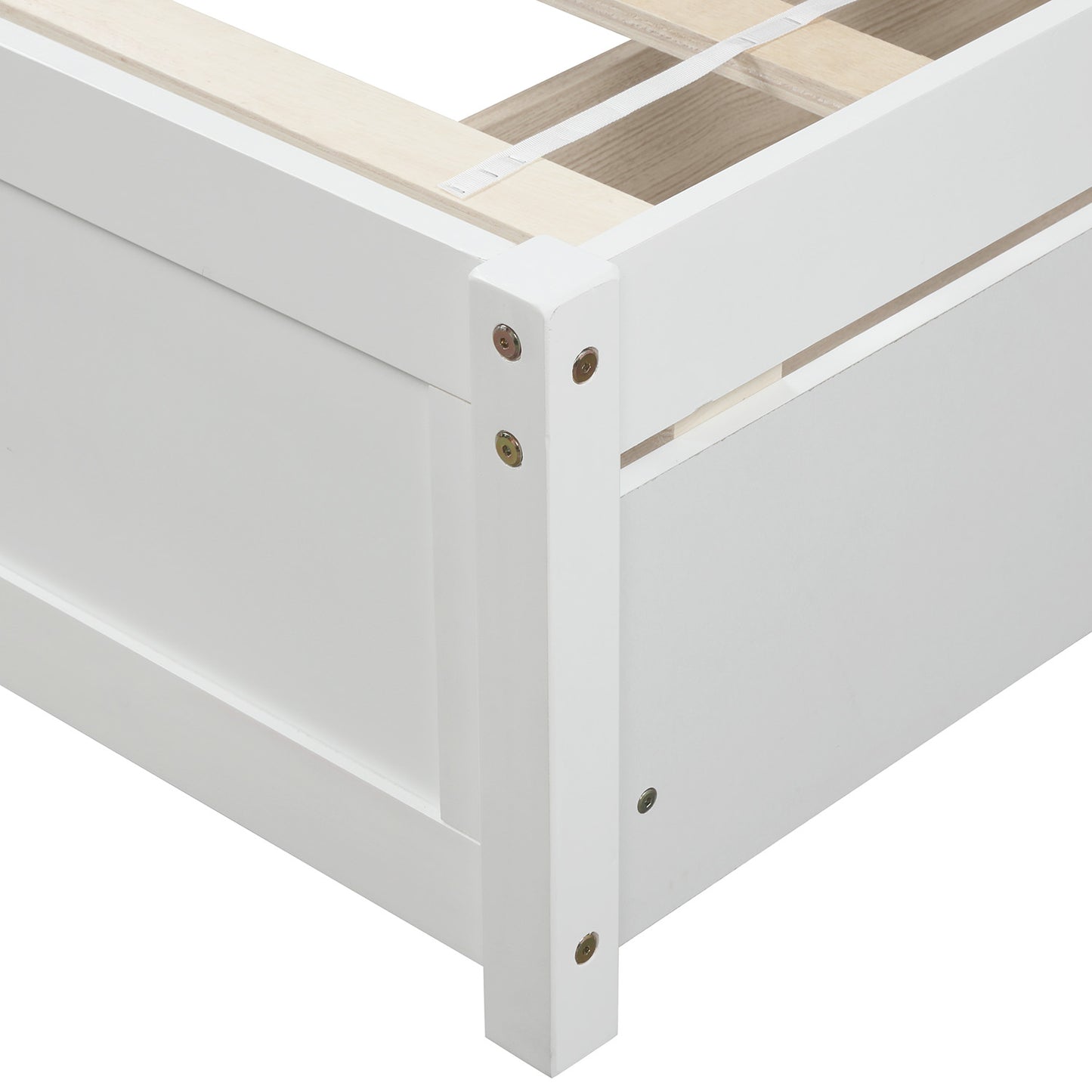 Twin Size Wood Platform Bed with Drawers & Headboard - White