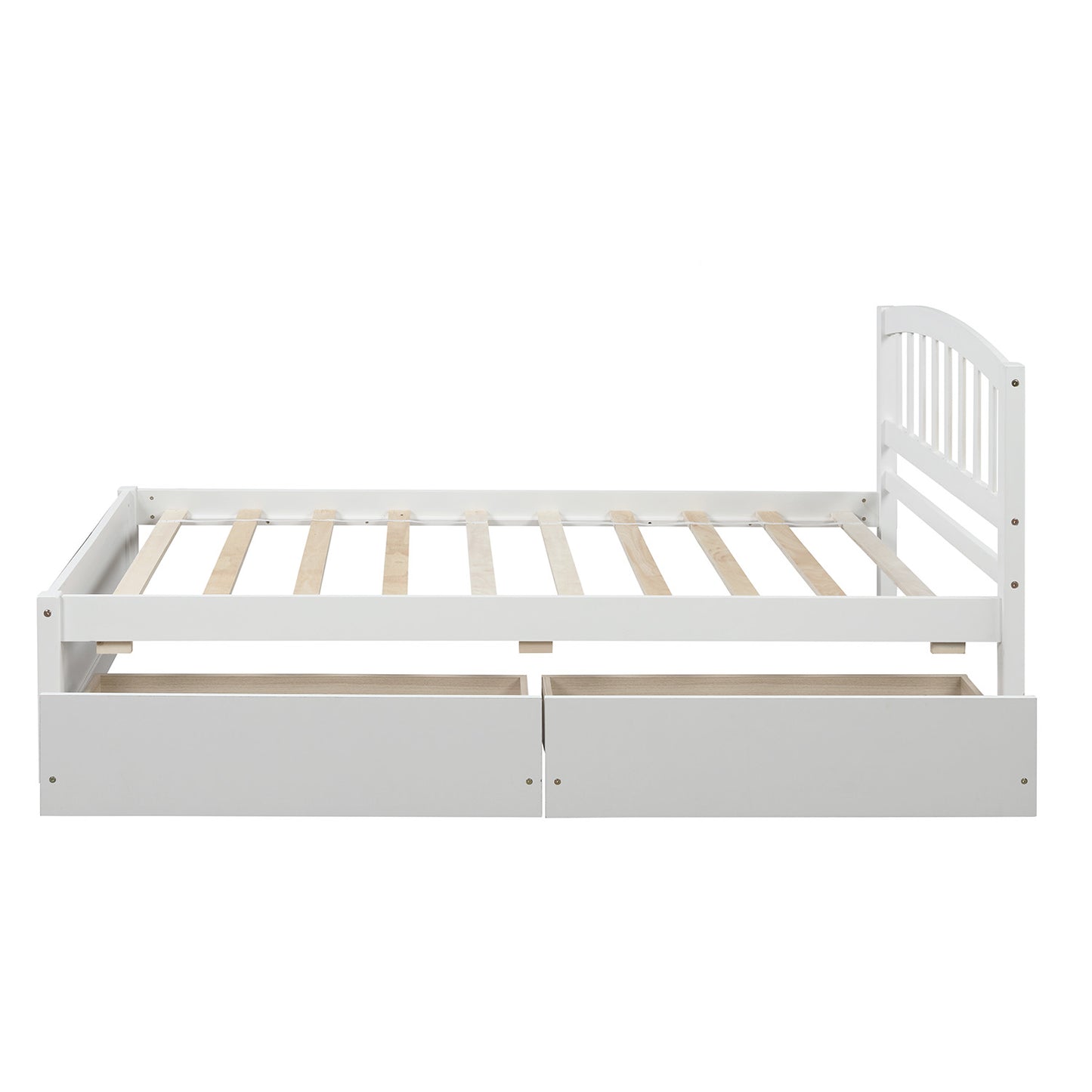 Twin Size Wood Platform Bed with Drawers & Headboard - White