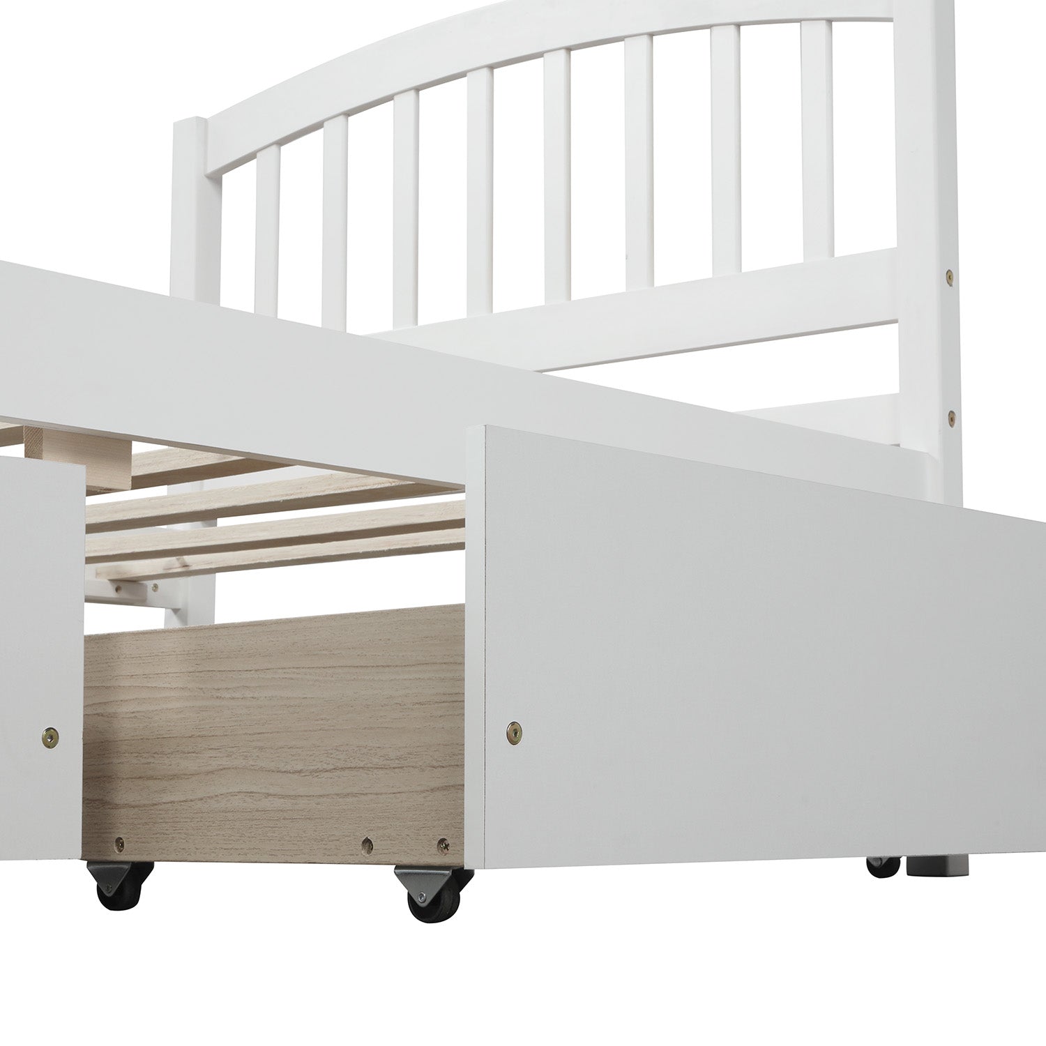 Twin Size Wood Platform Bed with Drawers & Headboard - White