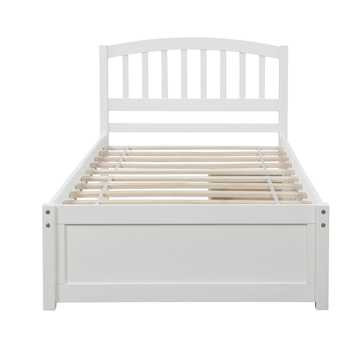 Twin Size Wood Platform Bed with Drawers & Headboard - White