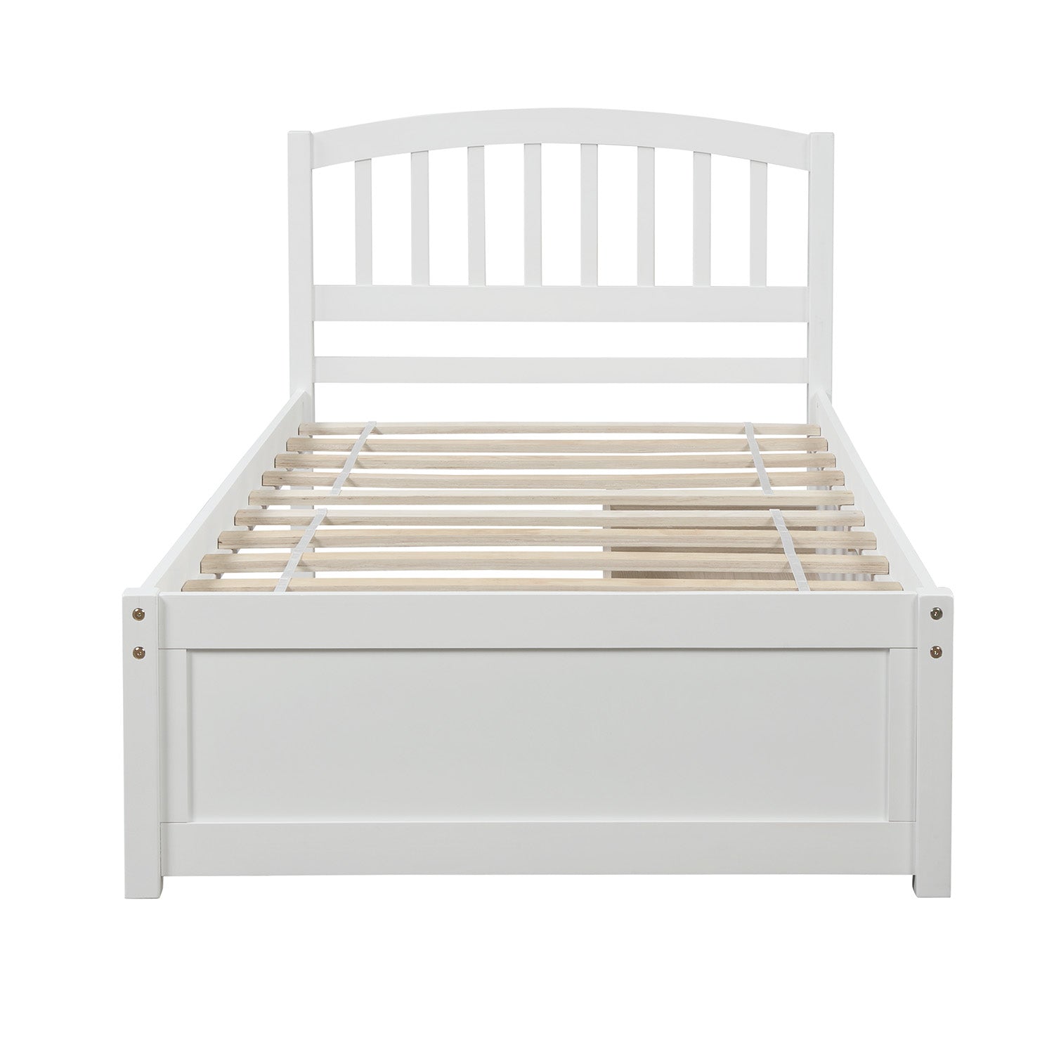 Twin Size Wood Platform Bed with Drawers & Headboard - White