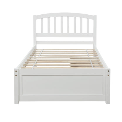 Twin Size Wood Platform Bed with Drawers & Headboard - White