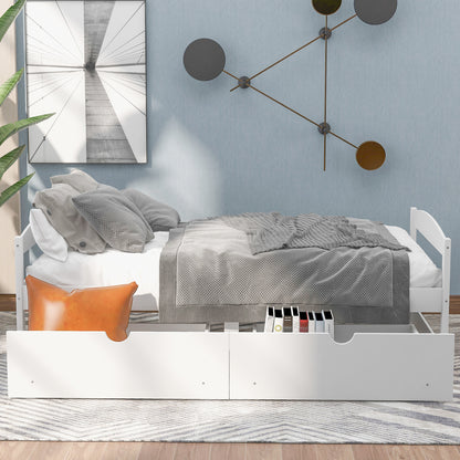 Twin Size Platform Bed with Two Drawers - White Pine