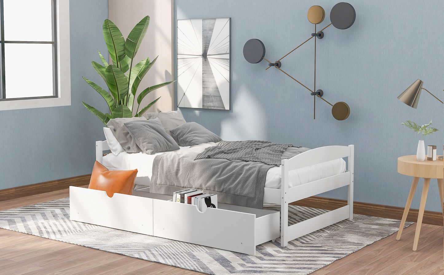 Twin Size Platform Bed with Two Drawers - White Pine