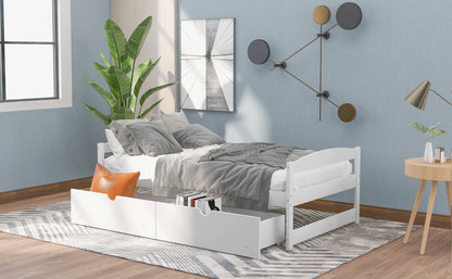 Twin Size Platform Bed with Two Drawers - White Pine