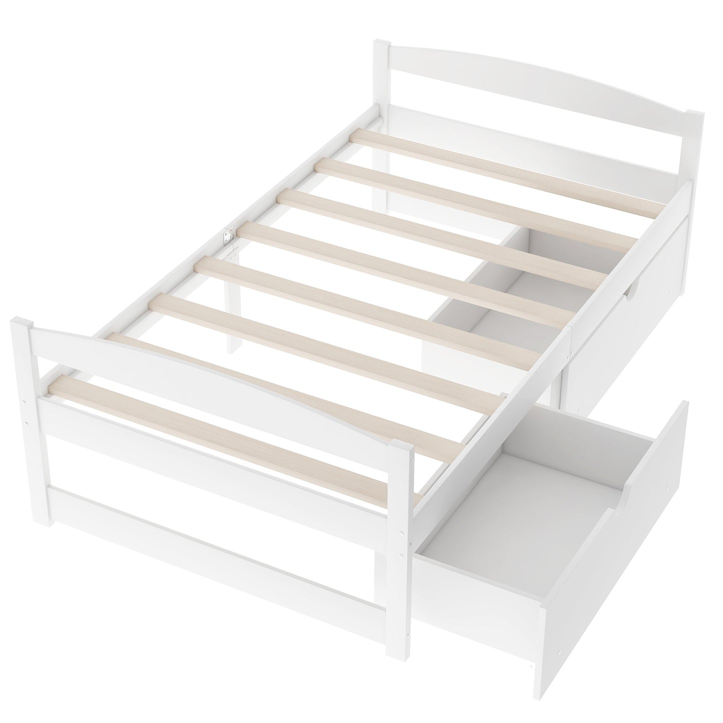 Twin Size Platform Bed with Two Drawers - White Pine
