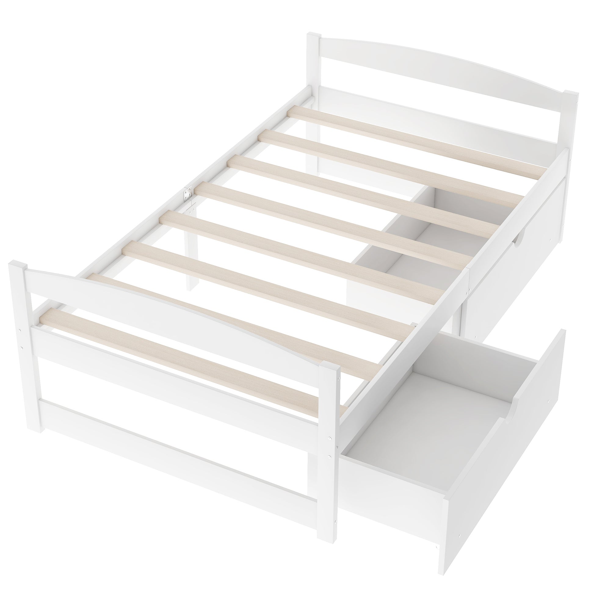 Twin Size Platform Bed with Two Drawers - White Pine