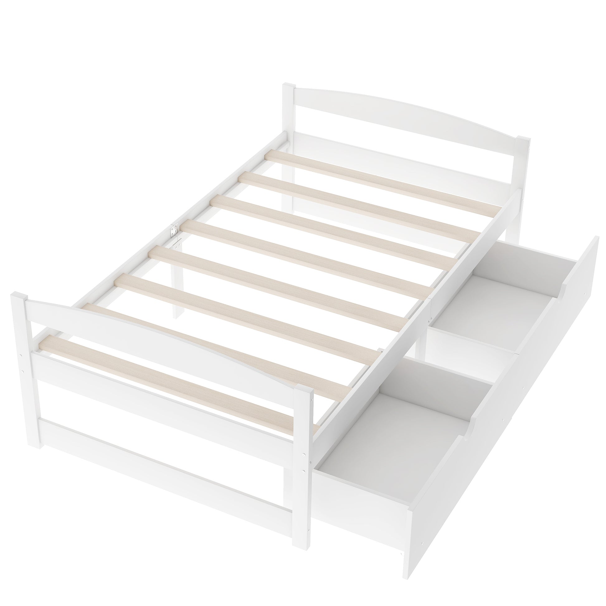 Twin Size Platform Bed with Two Drawers - White Pine