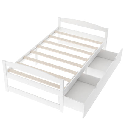 Twin Size Platform Bed with Two Drawers - White Pine