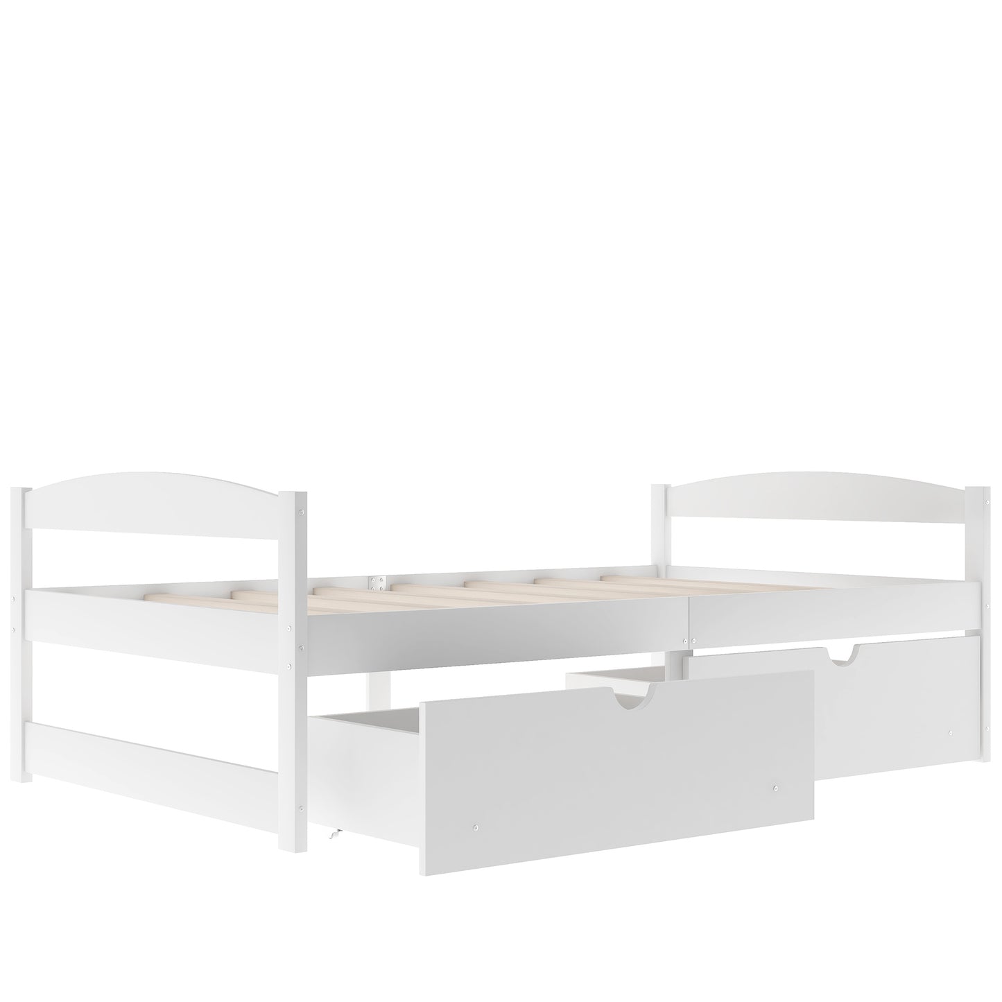 Twin Size Platform Bed with Two Drawers - White Pine