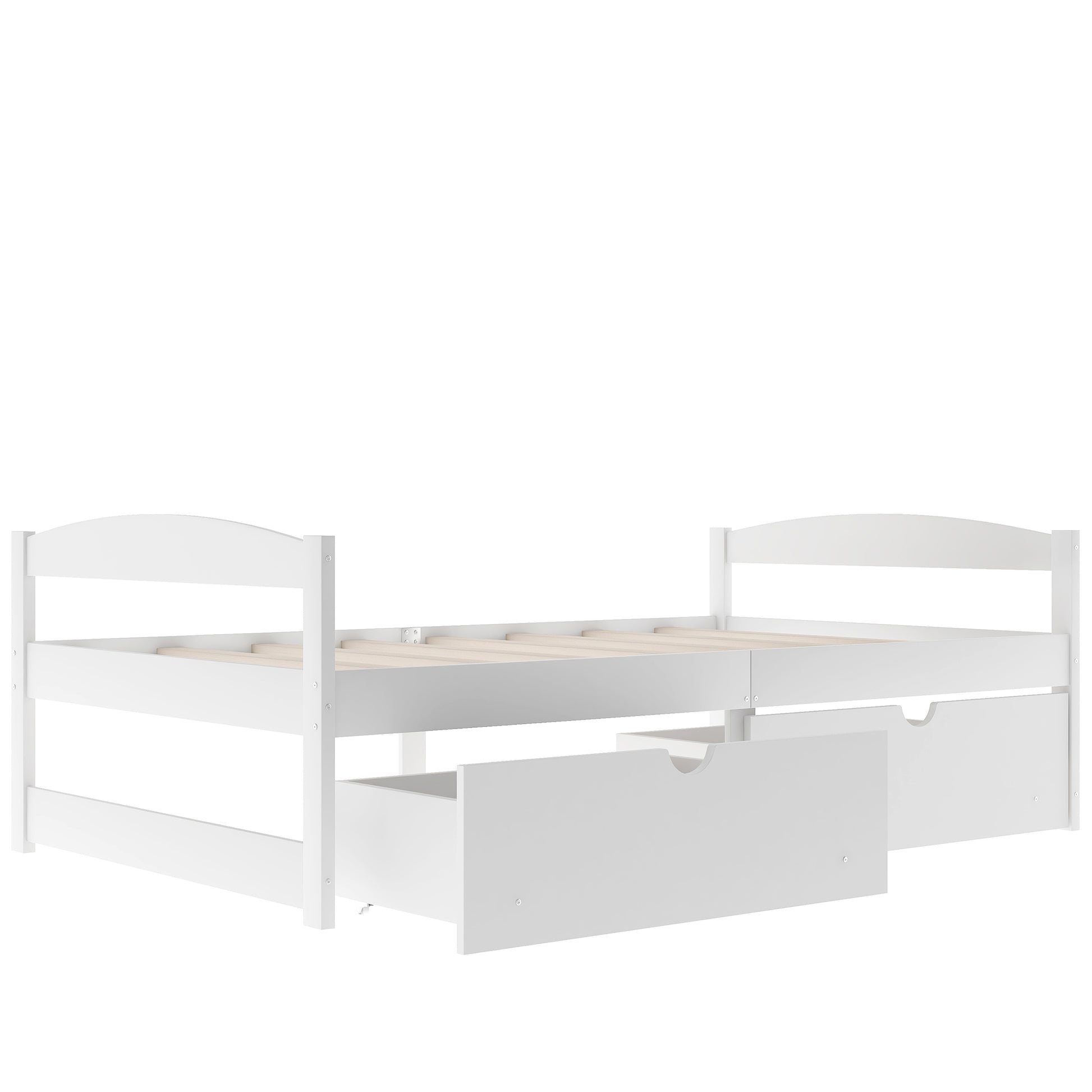 Twin Size Platform Bed with Two Drawers - White Pine
