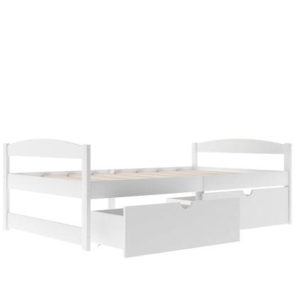 Twin Size Platform Bed with Two Drawers - White Pine