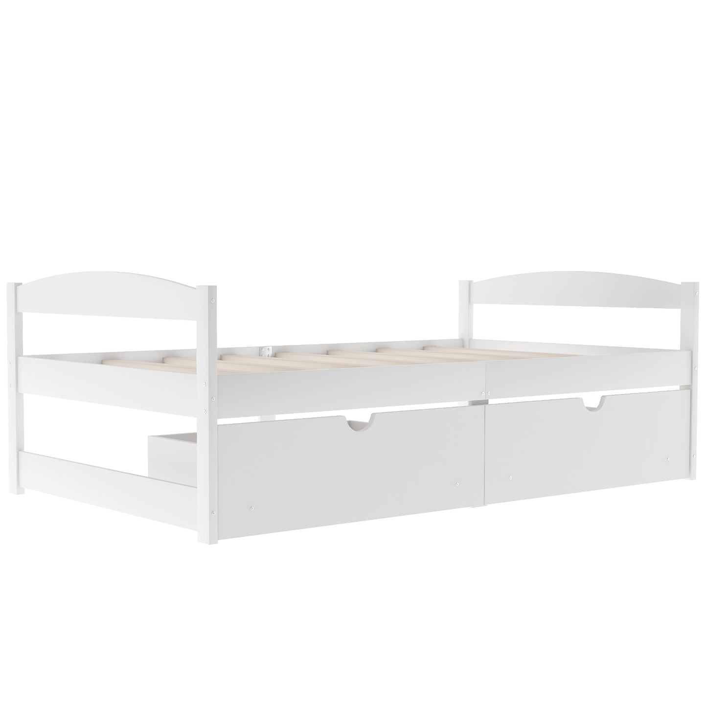 Twin Size Platform Bed with Two Drawers - White Pine
