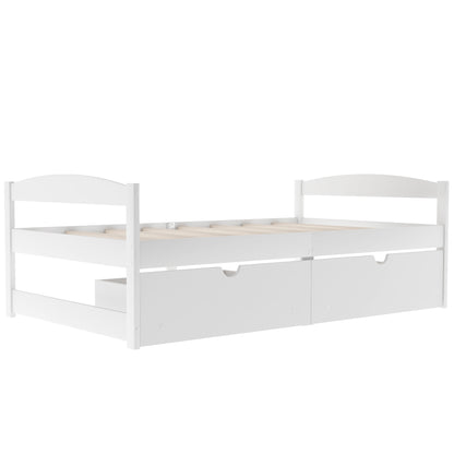 Twin Size Platform Bed with Two Drawers - White Pine