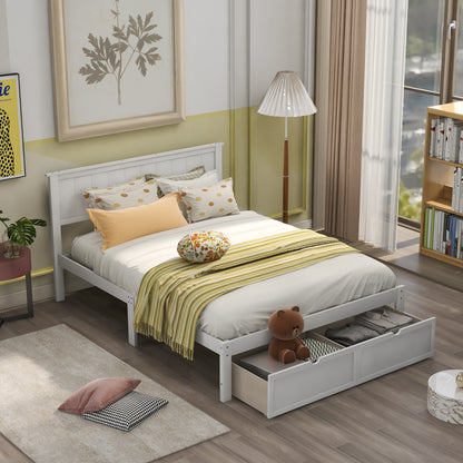 Full Size White Platform Bed with Storage