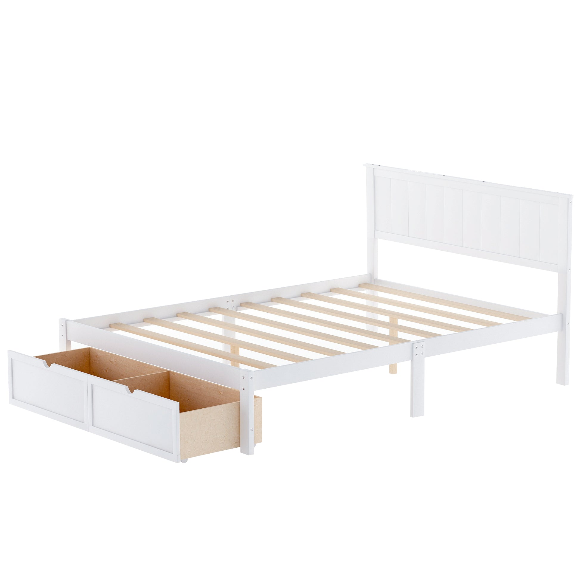 Full Size White Platform Bed with Storage