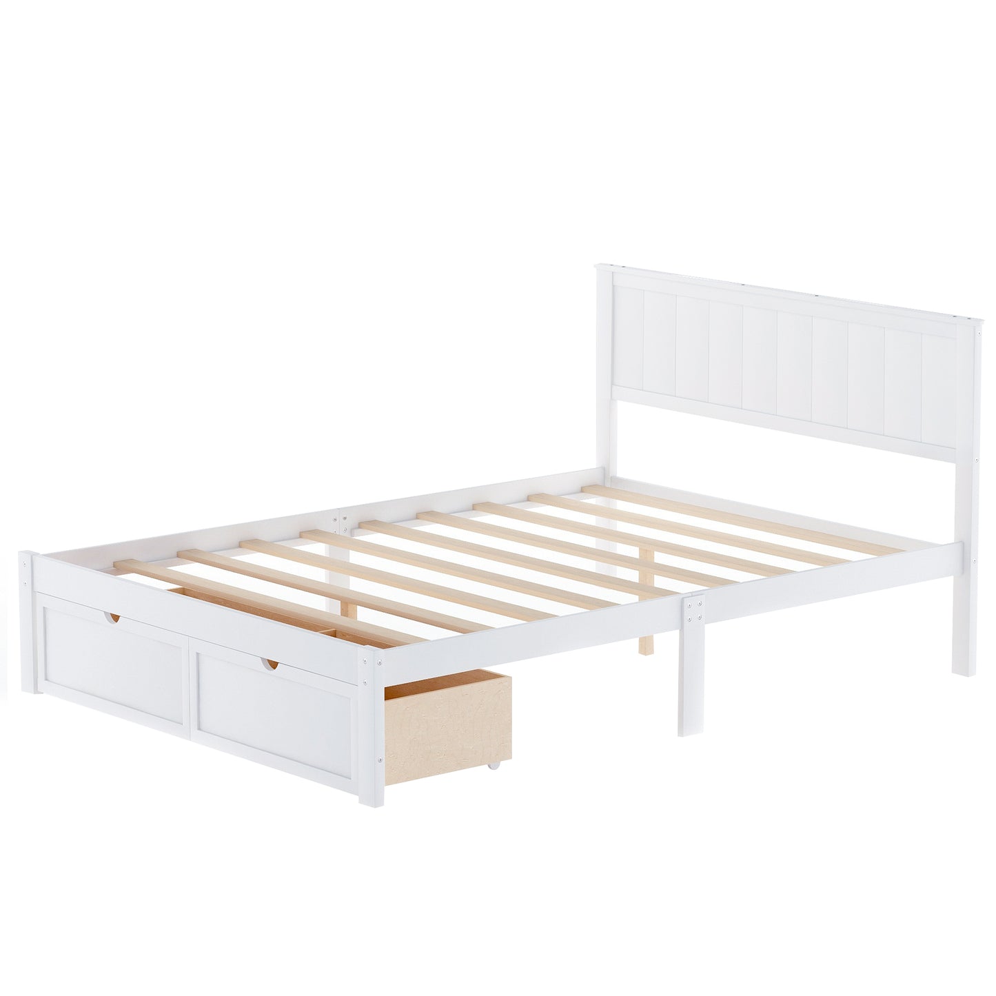 Full Size White Platform Bed with Storage