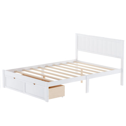 Full Size White Platform Bed with Storage