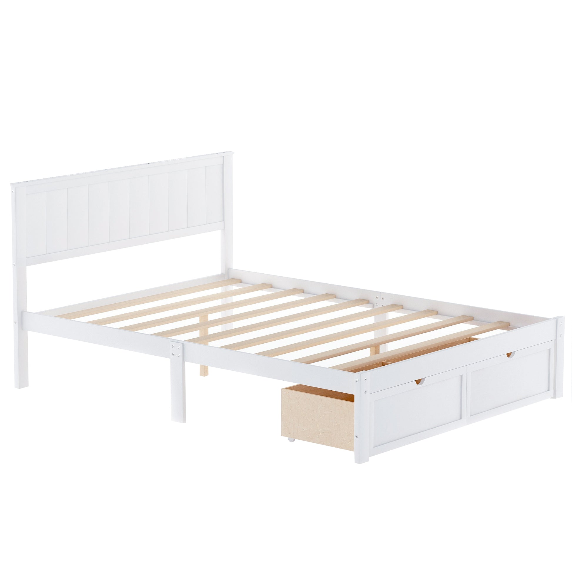 Full Size White Platform Bed with Storage