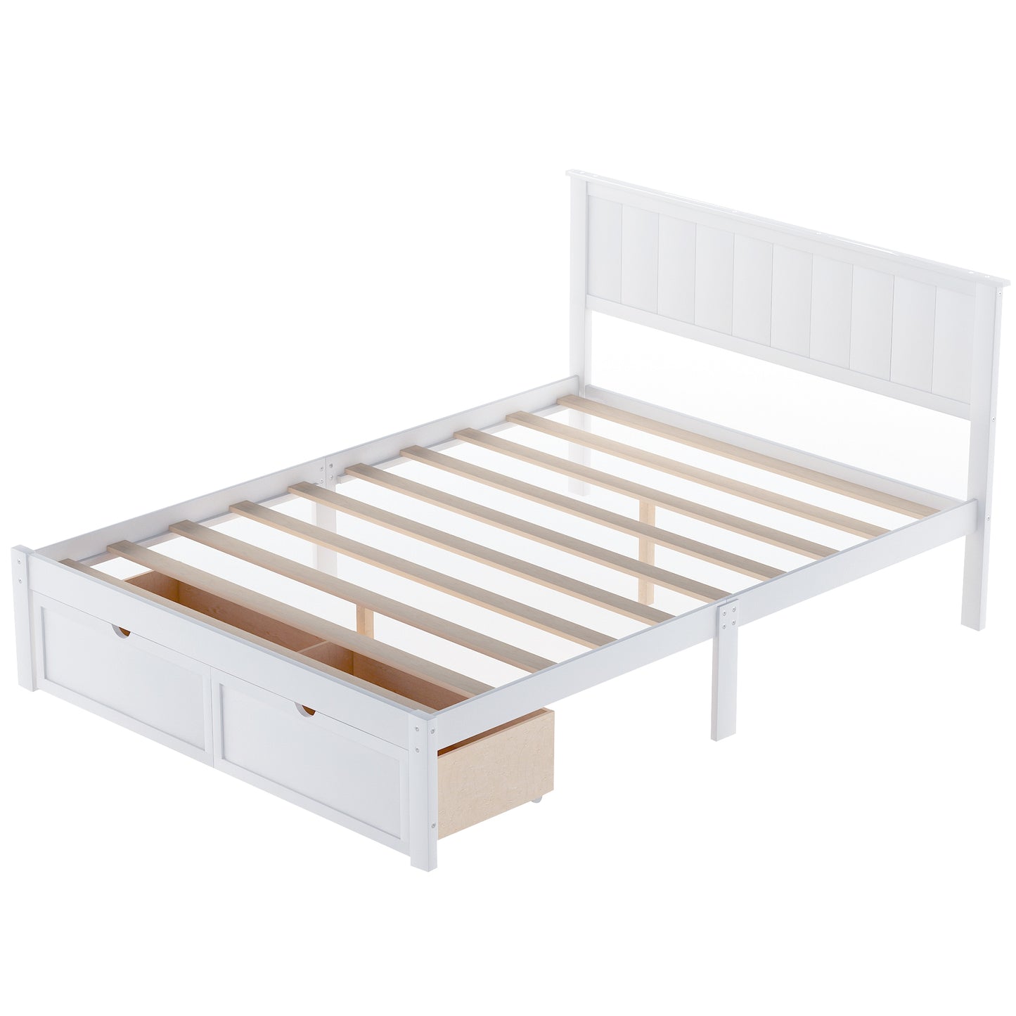 Full Size White Platform Bed with Storage