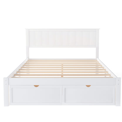 Full Size White Platform Bed with Storage