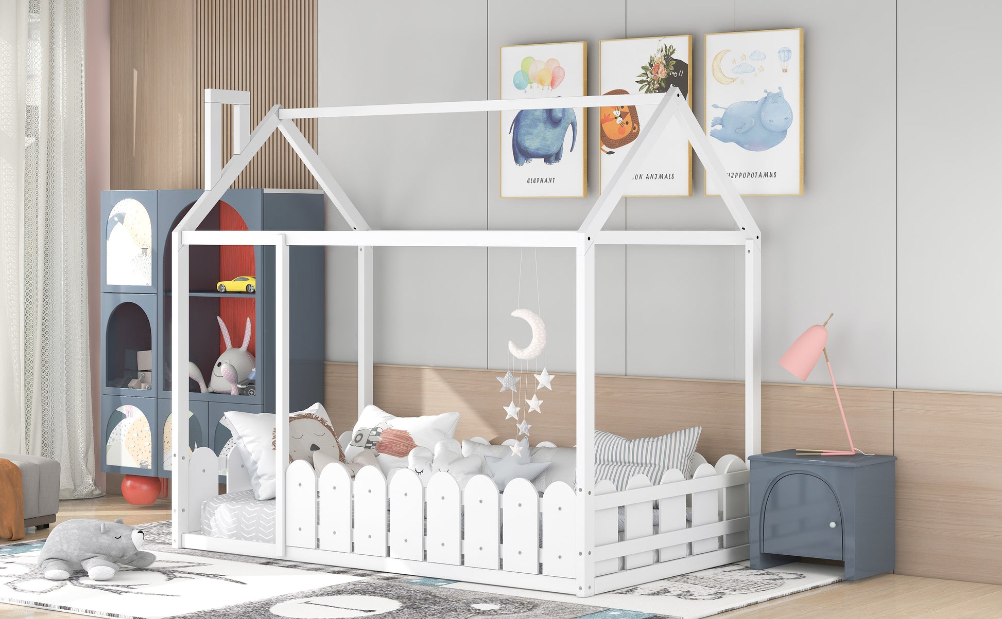 Twin Size Wood Bed House Bed Frame - White