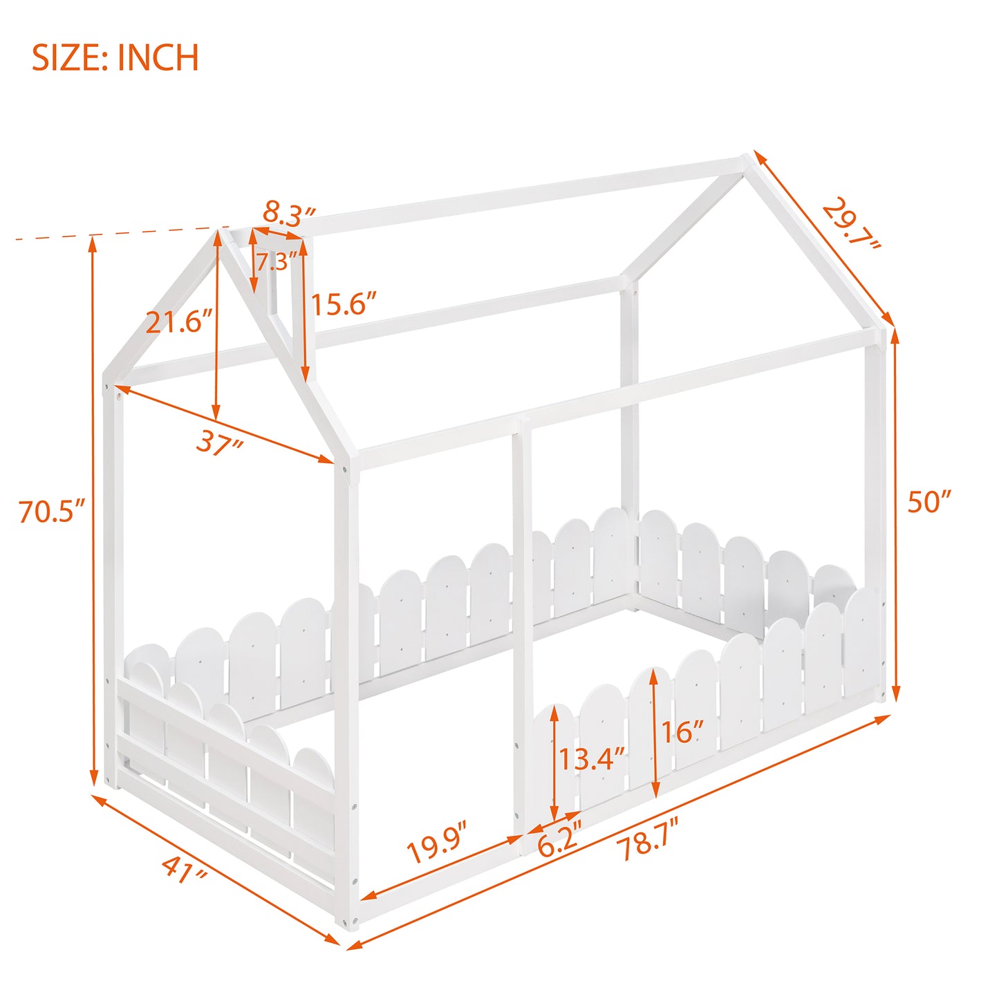 Twin Size Wood Bed House Bed Frame - White