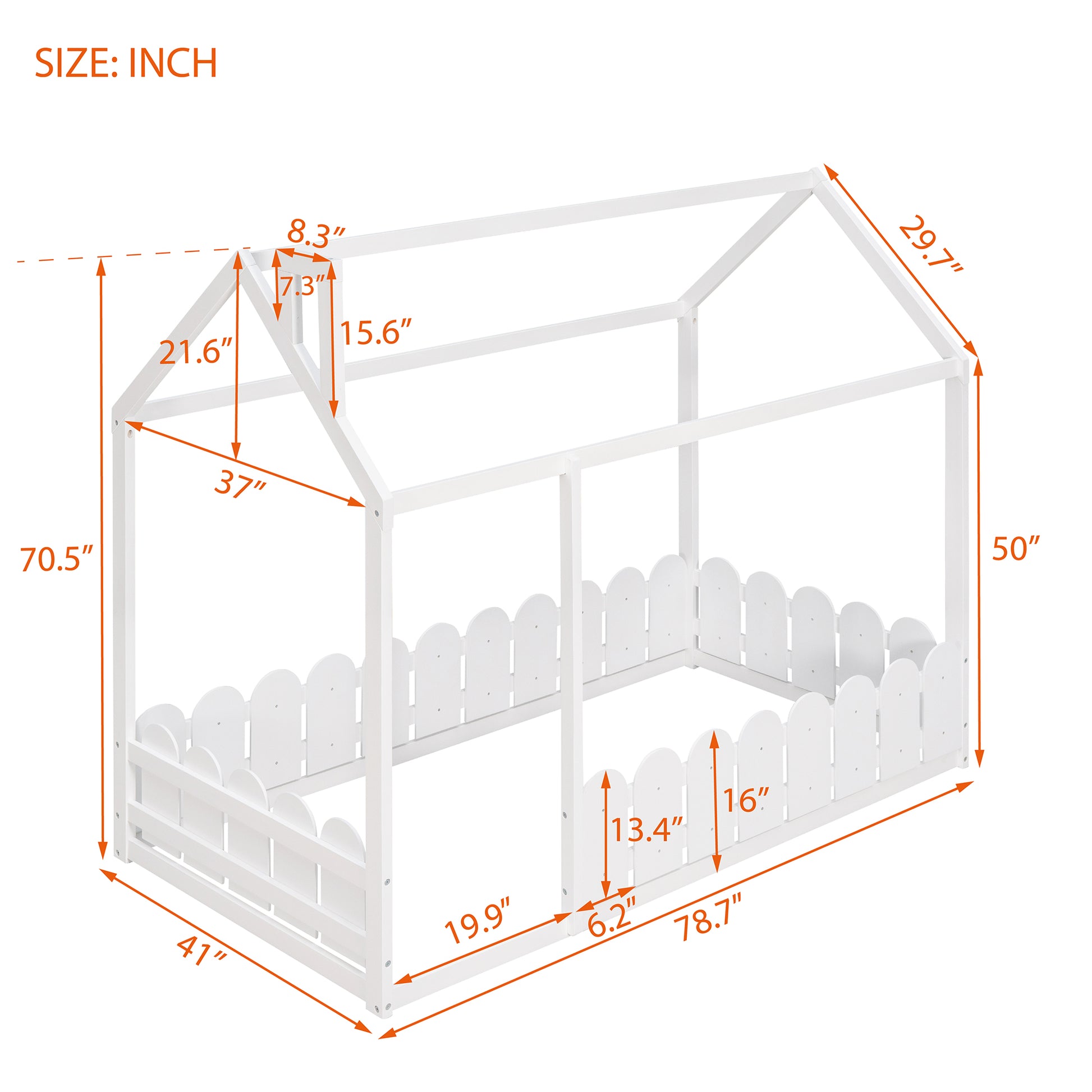 Twin Size Wood Bed House Bed Frame - White
