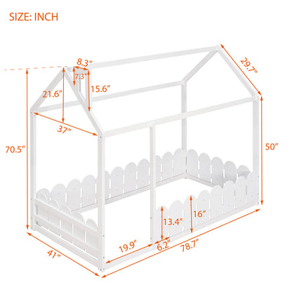 Twin Size Wood Bed House Bed Frame - White